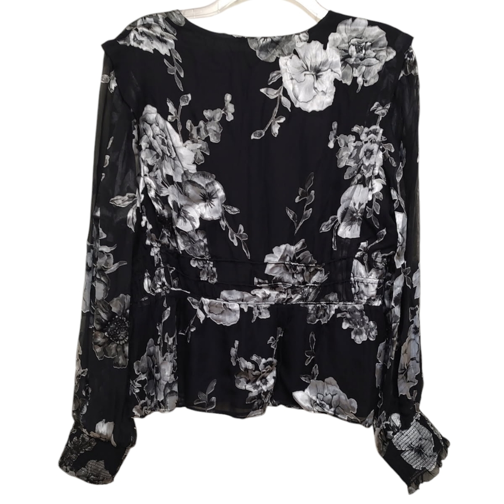 White House Black Market Silk Blend Metallic Flower Blouse XL - Picture 6 of 11